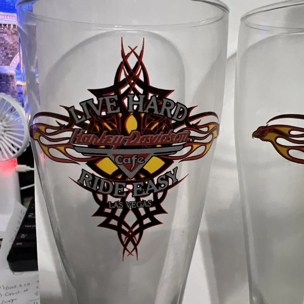 Pilsner Tall Beer Glass Harley Davidson Cafe Live Hard Ride Easy Las Vegas 22 Oz